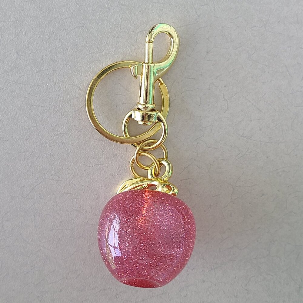 Red OR Pink Apple Purse Charm and Key Ring Gold Tone Hardware - Picture 11 of 11